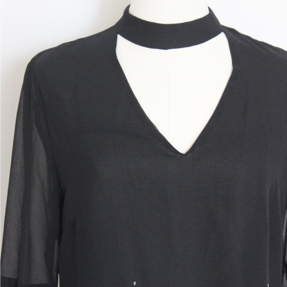 Black High Neck Blouse with Bell sleeve from White House Black Marker - Picture 2 of 6